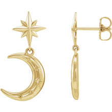 Load image into Gallery viewer, 14K Gold Crescent Moon and Star Earrings In Multiple Colors
