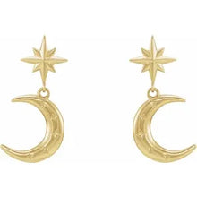 Load image into Gallery viewer, 14K Gold Crescent Moon and Star Earrings In Multiple Colors
