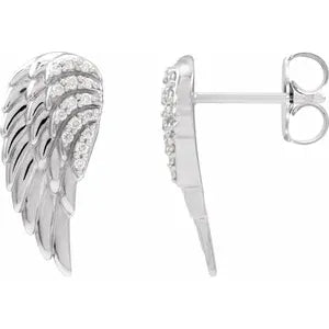 Sterling Silver .07cttw Natural Diamond Angel Wing Earrings