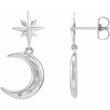 Load image into Gallery viewer, 14K Gold Crescent Moon and Star Earrings In Multiple Colors
