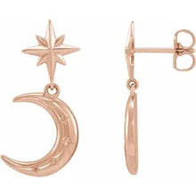 Load image into Gallery viewer, 14K Gold Crescent Moon and Star Earrings In Multiple Colors
