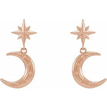 Load image into Gallery viewer, 14K Gold Crescent Moon and Star Earrings In Multiple Colors
