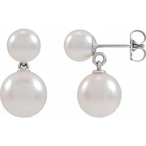 14K Gold Cultured White Akoya Pearl Earrings In Multiple Colors