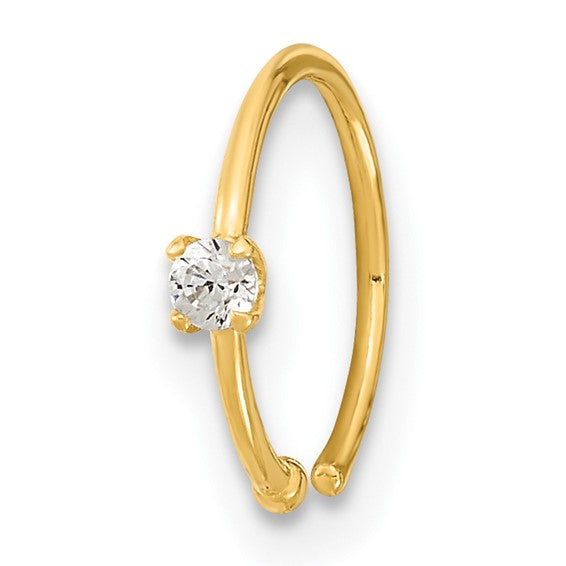 10K Yellow Gold 20 Gauge CZ Hoop Nose Ring Body Jewelry