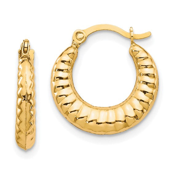 10K Yellow Gold Scalloped Hollow Hoop Earrings