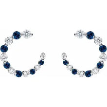 Load image into Gallery viewer, 14K Gold Natural Blue Sapphire &amp; 1/3cttw Natural Diamond Hoop Earrings In Multiple Colors
