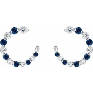 14K Gold Natural Blue Sapphire & 1/3cttw Natural Diamond Hoop Earrings In Multiple Colors