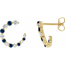 Load image into Gallery viewer, 14K Gold Natural Blue Sapphire &amp; 1/3cttw Natural Diamond Hoop Earrings In Multiple Colors
