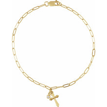 Load image into Gallery viewer, 14K Gold .03 Natural Diamond Cross Charm 7&quot; Bracelet In Multiple Colors
