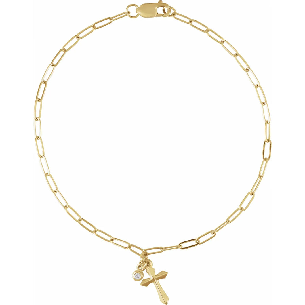 14K Yellow Gold .03 Natural Diamond Cross Charm 7