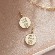 Load image into Gallery viewer, 14k Gold .01cttw Natural Diamond Engraved Dog Mom Paw Print Charm/Pendant In Multiple Colors
