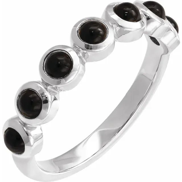 Sterling Silver Cabochon Natural Onyx Stackable Ring - Sizes 6-8