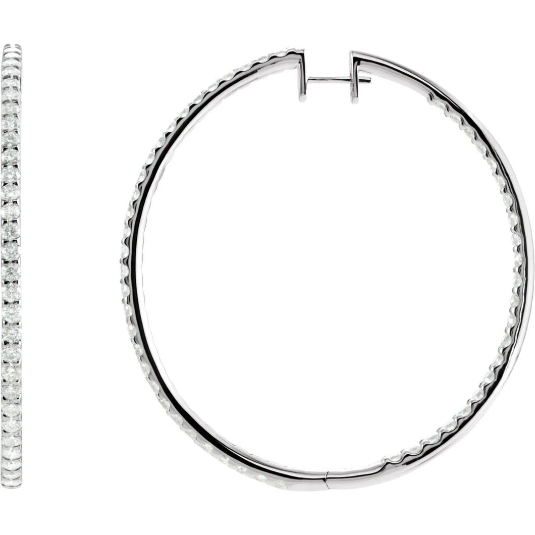 14K White Gold 5cttw Natural Diamond Inside-Outside 51mm Hoop Earrings