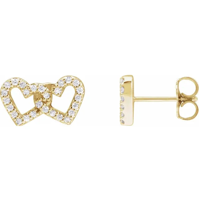 14K Yellow Gold 1/5 CTW Natural Diamond Interlocking Heart Earrings