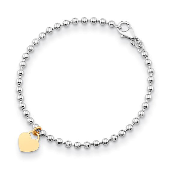 14k Gold Beaded Bracelets with Heart Charms In Multiple Colors