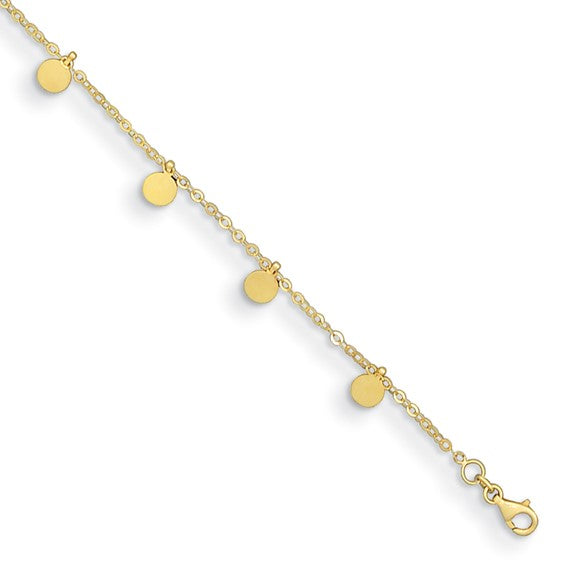 14K Yellow Gold Round Dangle Disc on Chain 7.25