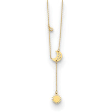 Load image into Gallery viewer, 14K Yellow Gold Diamond Sun and Moon Y-Drop 16&quot; with 2&quot; ext Necklace
