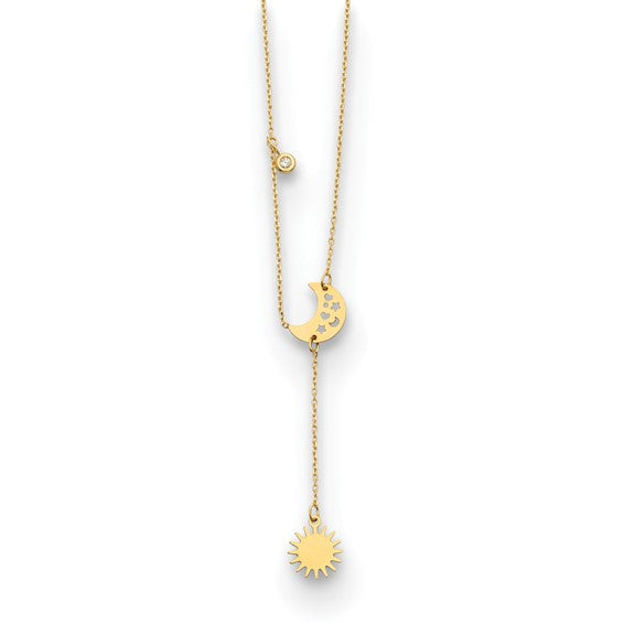 14K Yellow Gold Diamond Sun and Moon Y-Drop 16