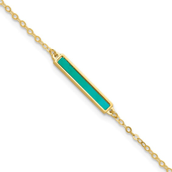 14K Yellow Gold and Teal Color Bar 7