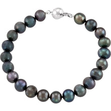 Load image into Gallery viewer, Sterling Silver Cultured Black Freshwater Pearl 7 3/4&quot; Bracelet
