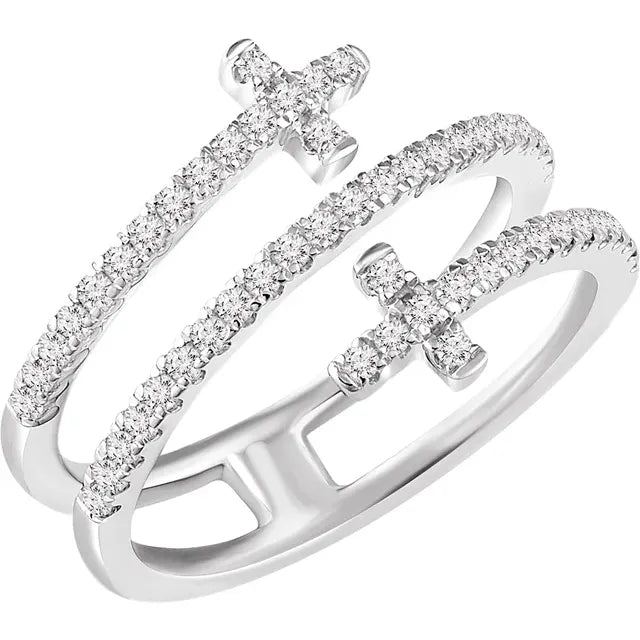 14K White Gold 3/8cttw Diamond Sideways Cross Ring Size 7