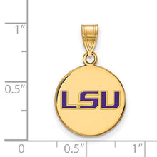 Load image into Gallery viewer, Sterling Silver Gold-plated LogoArt Louisiana State University L-S-U Medium Enameled Disc Pendant
