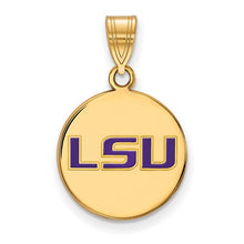 Load image into Gallery viewer, Sterling Silver Gold-plated LogoArt Louisiana State University L-S-U Medium Enameled Disc Pendant
