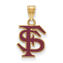 Load image into Gallery viewer, Sterling Silver Gold-plated LogoArt Florida State University S Medium Enameled Pendant
