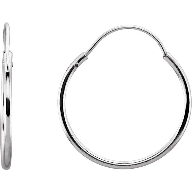 Sterling Silver 1.3mm Hinged Hoop Earrings In Multiple Sizes