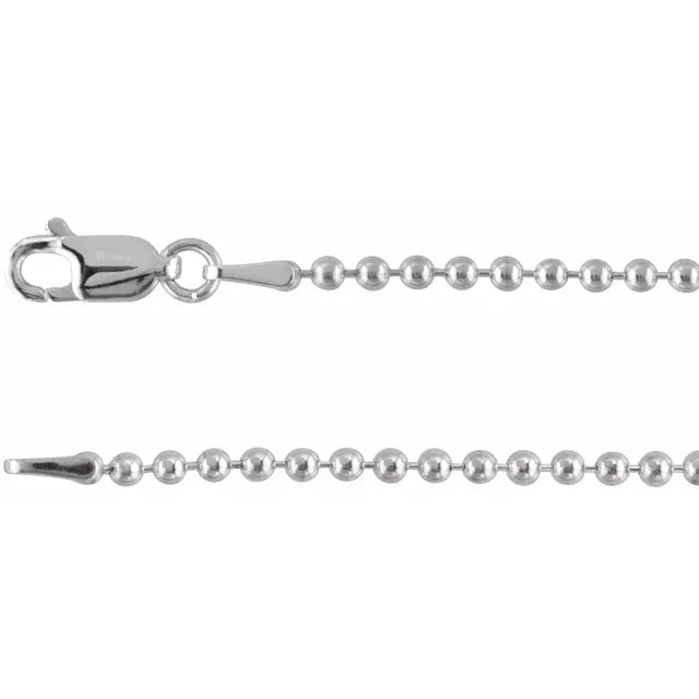 Sterling Silver 2mm Hollow Bead Chain In Multiple Lengths