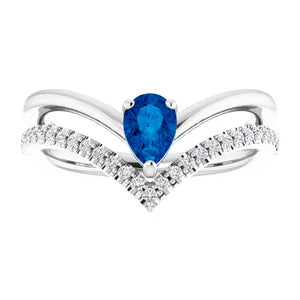 14K Gold Natural Blue Sapphire & 1/6cttw Natural Diamond Ring In Multiple Colors - Sizes 6-8