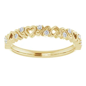 14K Gold 1/8cttw Natural Diamond Heart Anniversary Band In Multiple Colors- Sizes 6-8