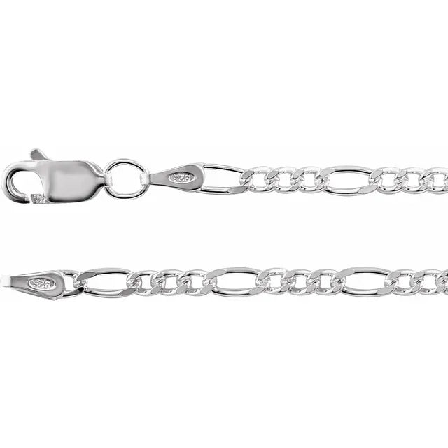 Sterling Silver Figaro Chain In Multiple Sizes and Lengths