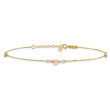 Load image into Gallery viewer, 14k Tri-Color Puffed Heart 9in Plus 1in ext Anklet
