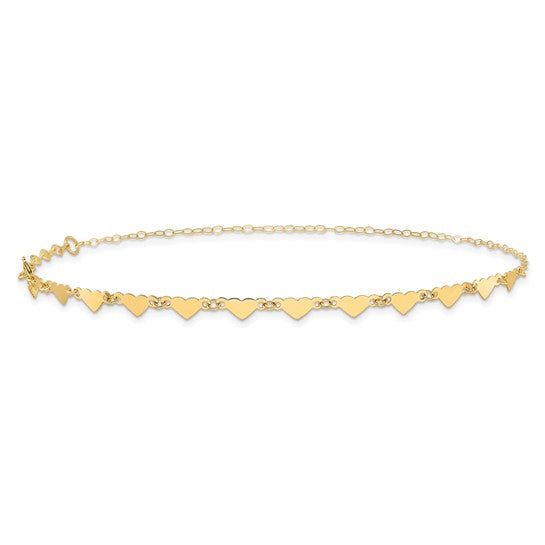 14K Yellow Gold Oval Link Chain with Hearts 9