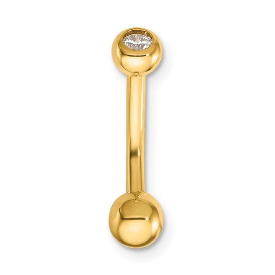 14k Yellow Gold 14 Gauge Polished CZ Belly Ring