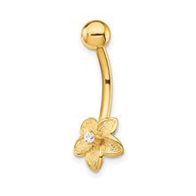 Load image into Gallery viewer, 14k Yellow Gold 14 Gauge CZ Flower Belly Ring
