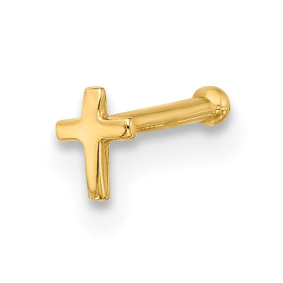 14K Yellow Gold 20 Gauge Polished Cross Nose Stud