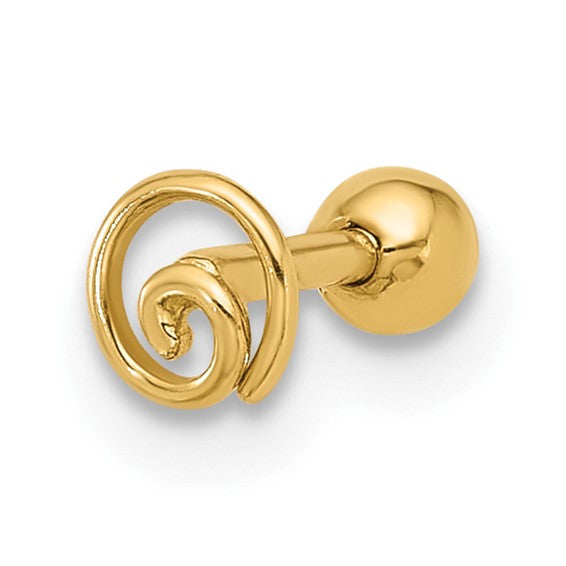 14k Yellow Gold 18 Gauge Polished Swirl Cartilage Stud