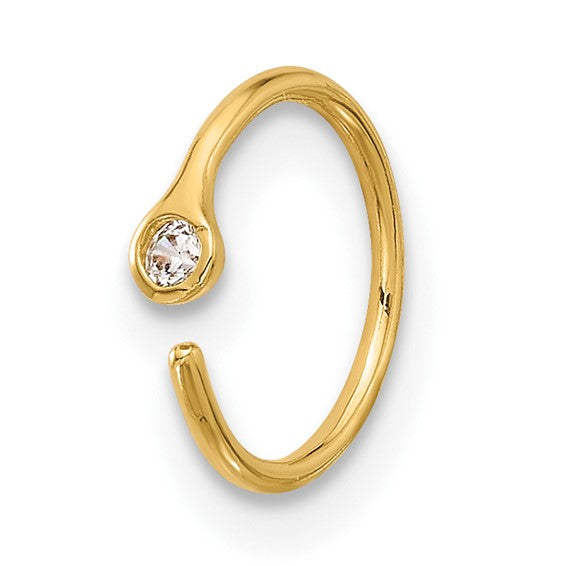 14K Yellow Gold 20 Gauge Polished CZ Nose Ring