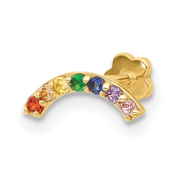 14K Yellow Gold 18 Gauge Polished Multi-color CZ Cartilage Body Jewelry
