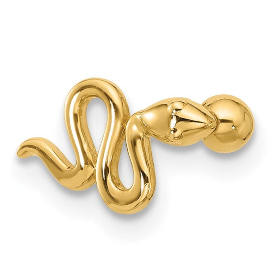 14k Yellow Gold 18 Gauge Polished Snake Cartilage Stud