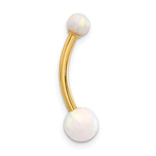 Load image into Gallery viewer, 14K Yellow Gold 14 Gauge Polished Created Opal Navel/Belly Ring

