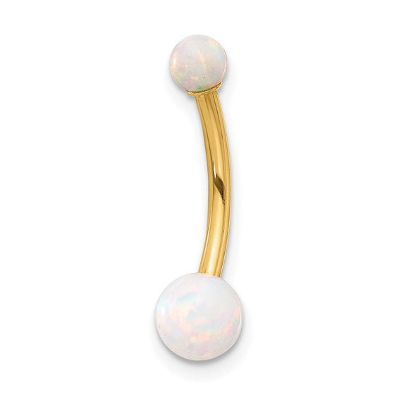 14K Yellow Gold 14 Gauge Polished Created Opal Navel/Belly Ring
