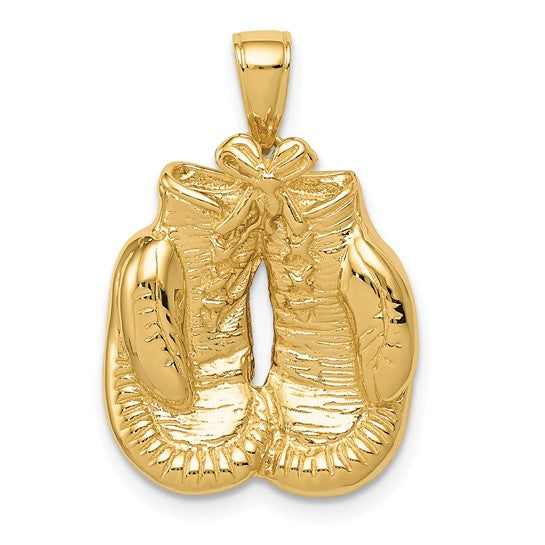 14k Yellow Gold Solid Polished Open-Backed Boxing Gloves Pendant