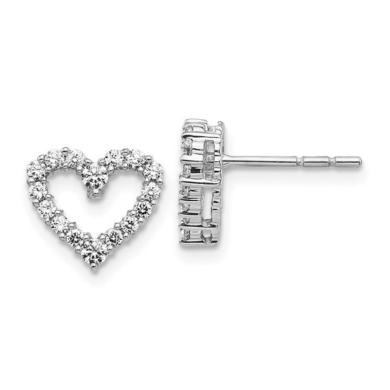 14k White Gold Lab-Grown Diamond Heart Post Earrings