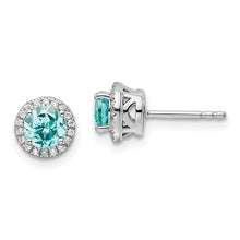 Load image into Gallery viewer, 14K White Gold Lab Grown Diamond and Lab Created Round Paraiba Post Earrings
