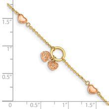 Load image into Gallery viewer, 14k Two-tone Diamond-cut Hearts with 1&quot; Ext. 7&quot; Bracelet
