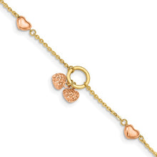 Load image into Gallery viewer, 14k Two-tone Diamond-cut Hearts with 1&quot; Ext. 7&quot; Bracelet
