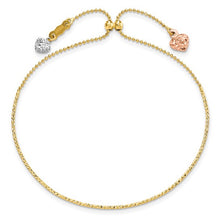 Load image into Gallery viewer, 14K Tri-color Diamond Cut Heart Adjustable Bracelet
